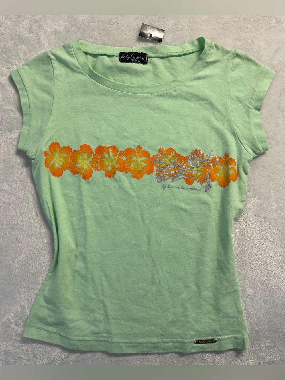 Y2K BABY PHAT women's green orange tropical graphic baby tee, S.